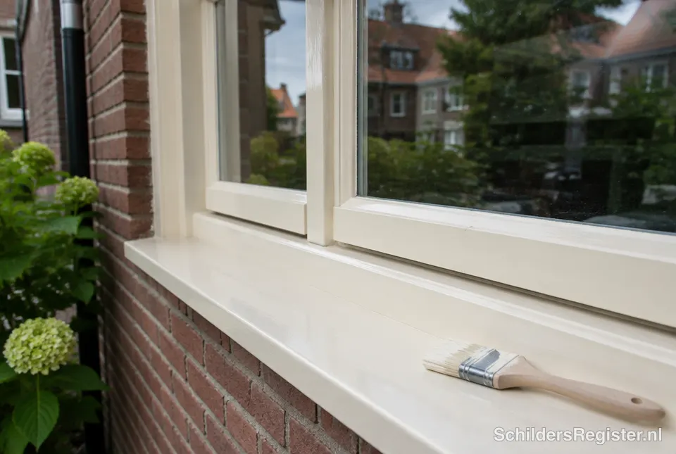 Close-up van een pas geschilderd houten kozijn